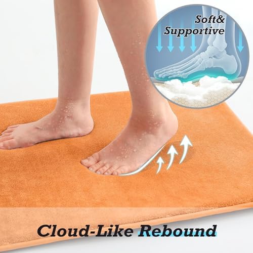 HUXMEYSON Bathroom Rugs Sets 2 Piece, Non-Slip & Quick Dry Bath Mat Set, Ultra Soft Velvet Bath Rugs for Bathroom, Toilet and Shower Floor, Orange