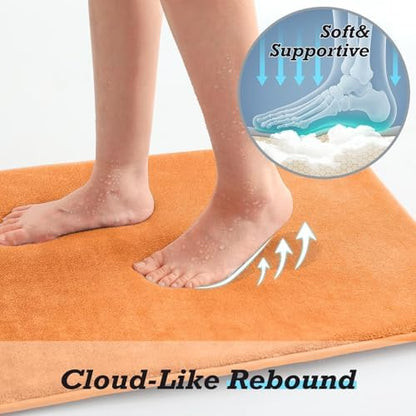 HUXMEYSON Bathroom Rugs Sets 2 Piece, Non-Slip & Quick Dry Bath Mat Set, Ultra Soft Velvet Bath Rugs for Bathroom, Toilet and Shower Floor, Orange
