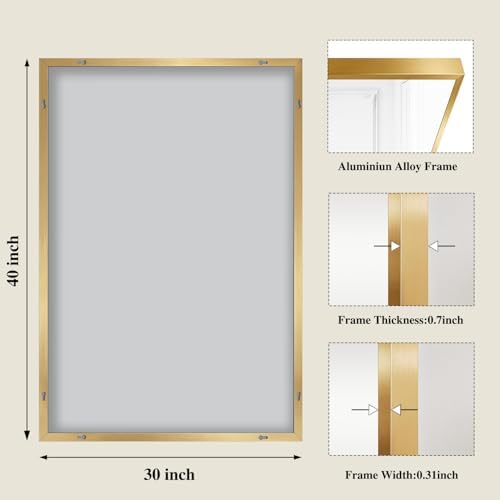 Koonmi Gold Mirrors for Wall, 30x40 Inch Bathroom Mirror, Rectangular Wall Mirror for Living Room Bedroom Bathroom, Hangs Horizontally or Vertically