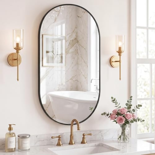 Sweetcrispy Oval Bathroom Wall Mirror, Vanity Mirror, 24x36 Inch