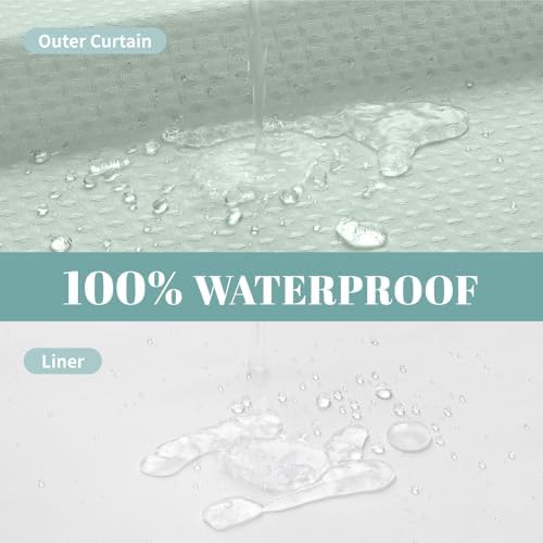 No Hook Waffle Shower Curtain with Snap-in Liner, 71x74 Inch, Mint Green