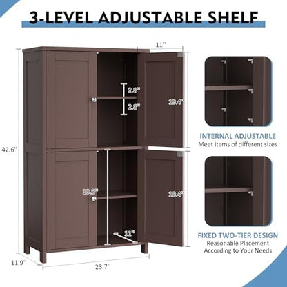 Shintenchi Bathroom Storage Cabinet with Doors and Shelves, Floor Cabinets for Washroom Furniture, Laundry Room, Organization with Adjustable Shelf, Brown