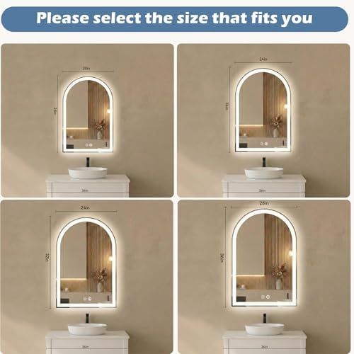 DUMOS 24"x36" LED Bathroom Mirror with Lights, Arched Vanity Mirror