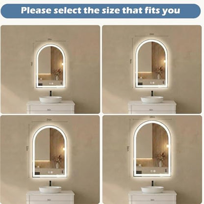 DUMOS 24"x36" LED Bathroom Mirror with Lights, Arched Vanity Mirror