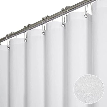 BTTN 108x72 Linen Textured Waterproof Thick Cloth Shower Curtain Set, White