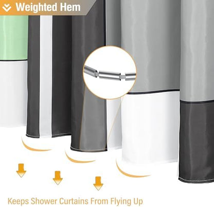 BTTN Mint Green Modern Geometric Waterproof Fabric Shower Curtain, 72 x 72