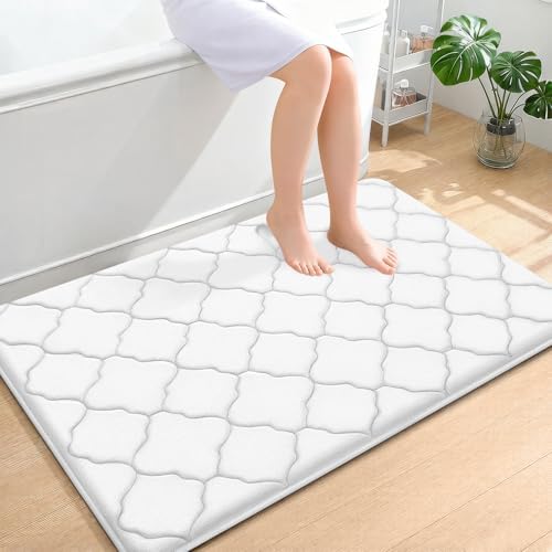 OLANLY Memory Foam Bath Mat Rug 47x32, Ultra Soft Bathroom Rugs, White