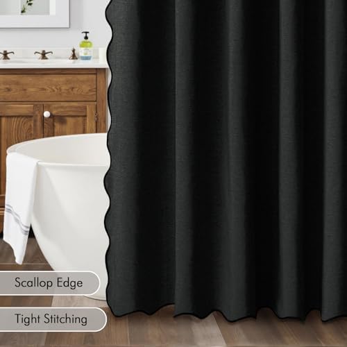 MIULEE 72"x96" Extra Long Scalloped Linen Shower Curtain Black