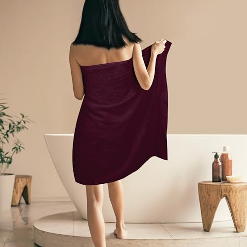 GLAMBURG 100% Cotton Oversized 2 Pack Bath Sheets 35x70, Ultra Soft Highly Absorbant Compact Quickdry & Lightweight Large Bath Sheet Set, Ideal for Gym Travel Camp Pool - Burgundy