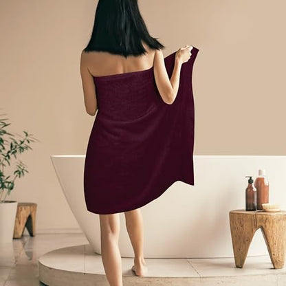 GLAMBURG 100% Cotton Oversized 2 Pack Bath Sheets 35x70, Ultra Soft Highly Absorbant Compact Quickdry & Lightweight Large Bath Sheet Set, Ideal for Gym Travel Camp Pool - Burgundy