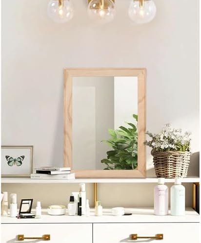AAZZKANG Rustic Mirrors for Wall Rectangle Wood Frame Mirror Decorative for Farmhouse Bedroom Bathroom Living Room Small