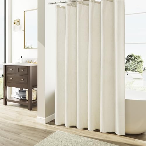 Naturoom Linen Shower Curtain 80 Inch Long for Bathroom Ivory 1 Panel