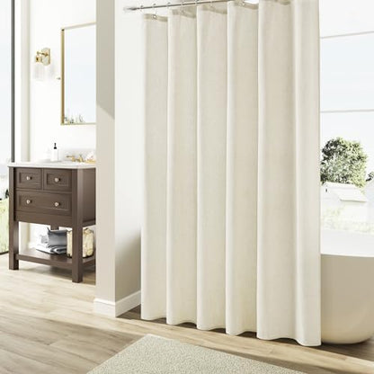 Naturoom Linen Shower Curtain 80 Inch Long for Bathroom Ivory 1 Panel