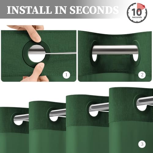 BTTN Emerald Green Ringless Linen Look Shower Curtain with Snap Liner 72x75