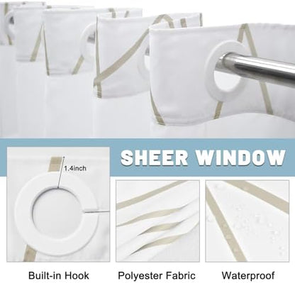 LXBNI Beige Khaki No Hook Shower Curtain with Liner, 71 x 77 Inch