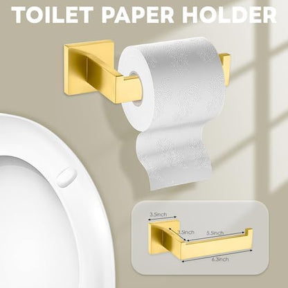 5-Piece Brushed Gold Bathroom Hardware Set - Hand Towel Bar, Toilet Paper Holder, Towel Ring & Rack