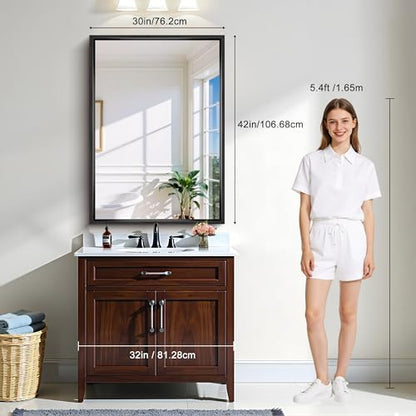 CIRCUMI 30"x42" Brushed Black Bathroom Mirror, Rectangular Vanity Mirror