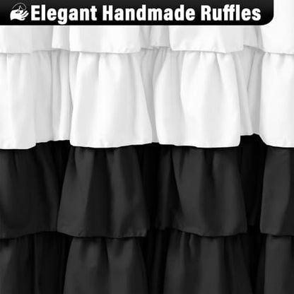 Seasonwood Ruffle Shower Curtain Black and White Shower Curtain, 72" x 72"