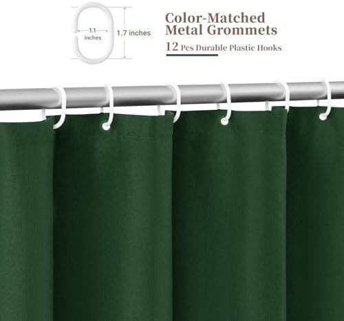BTTN Boho Scalloped Linen Textured Cloth Shower Curtain Set, 72x84, Emerald