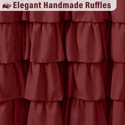 Seasonwood Burgundy Shower Curtain with Nature Buttons Ruffle Shower Curtains Farmhouse Shower Curtain for Bathroom 72" W x 78" L,Burgundy/Red