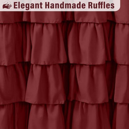 Seasonwood Burgundy Shower Curtain with Nature Buttons Ruffle Shower Curtains Farmhouse Shower Curtain for Bathroom 72" W x 78" L,Burgundy/Red