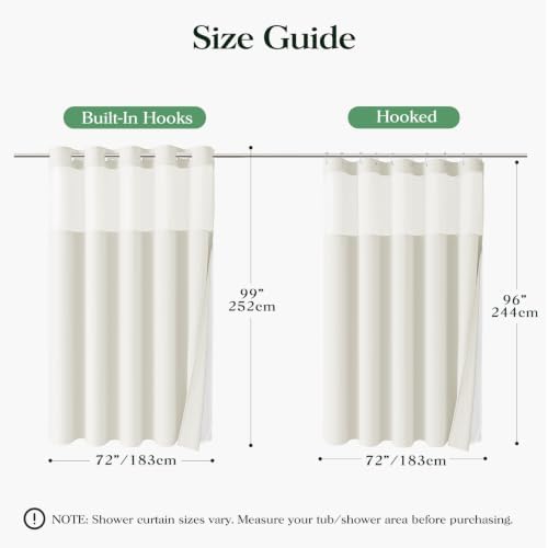 Dynamene Ivory Hook Free Waffle Shower Curtain & Snap-in Fabric Liner,72x99