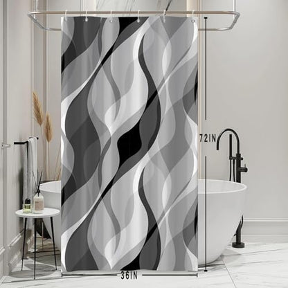 Grey Striped Stall Shower Curtain with Hooks, 36x72 Inch
