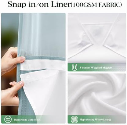 Dynamene Fog Blue Hook Free Waffle Shower Curtain & Snap-in Liner,72x87