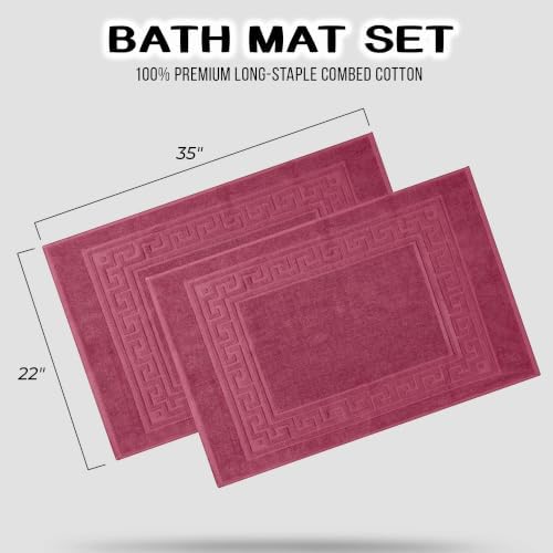 Superior Heavyweight Cotton Bath Mats, 2-Piece Rugs For Bathroom Accessories, Washable Rug For Shower, Toilet, Modern Decor, No Backing, Luxury Hotel And Spa Quality, Set of 2, 22" x 35", Burgundy