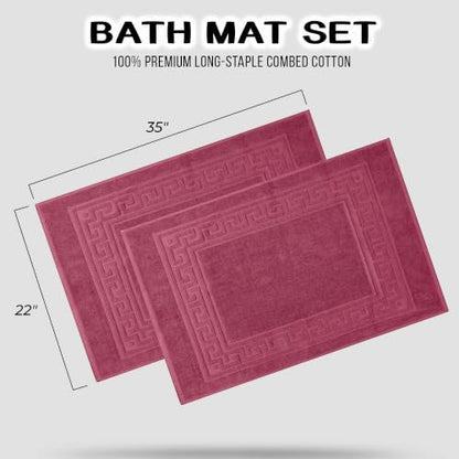 Superior Heavyweight Cotton Bath Mats, 2-Piece Rugs For Bathroom Accessories, Washable Rug For Shower, Toilet, Modern Decor, No Backing, Luxury Hotel And Spa Quality, Set of 2, 22" x 35", Burgundy