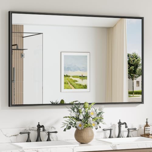 Keonjinn 48 x 30 Inch Black Bathroom Mirrors for Over Sink, Metal Frame