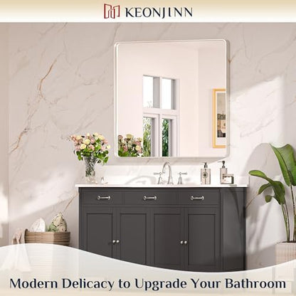Keonjinn 36 x 36 Inch Brushed Nickel Bathroom Vanity Mirror, Aluminum Frame
