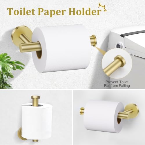 TURS Brushed Gold Bathroom Hardware Set 5 Piece, SUS304 Stainless Steel Bath Towel Bar Set, 24 Inch Bathroom Accessories Kit Wall Mounted