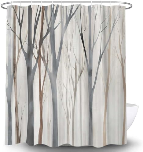 Birch Forest Abstract Shower Curtain Farmhouse Bathroom Decor 72X84 Inch