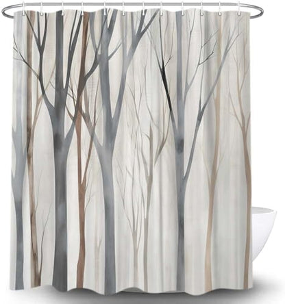 Birch Forest Abstract Shower Curtain Farmhouse Bathroom Decor 72X84 Inch