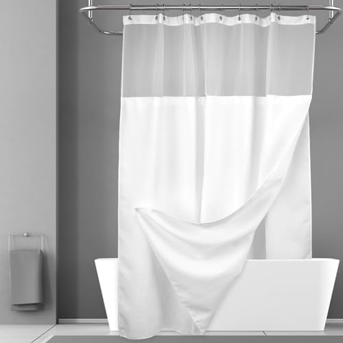 N&Y HOME Long Waffle Weave Shower Curtain with Snap-in Liner 71x75, White