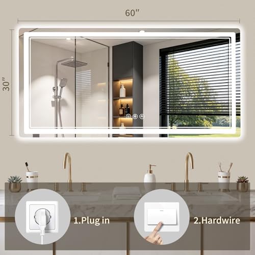 30"x60" LED Bathroom Mirror with Lights, Backlit + Front Lit, Anti-Fog, Lighted Bathroom Mirror for Wall, HD Shatterproof Tempered Glass, Dimmable, Memory Function (Horizontal/Vertical)