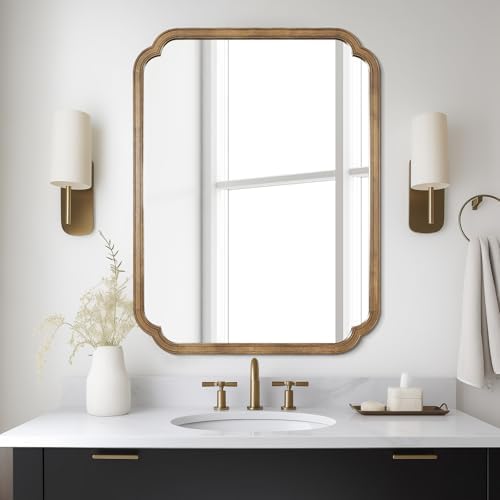 WallBeyond 28" x 40" Rounded Corner Arch Wall Mirror with Wood Frame for Entryway, Living Room or Bedroom Home Decor - Light Woodgrain, Honey-Colored