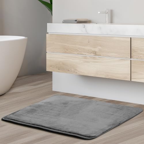 Clara Clark Bathroom Rugs, Velvet Memory Foam Bath Mat, Non-Slip Bath Rugs, Machine Wash, Dries Quickly, Ultra Soft Plush Bath Mats for Bathroom, 17 x 24, Grey