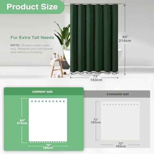 Dynamene Extra Long Boho Shower Curtain Tufted Chevron 72"x84" Dark Green