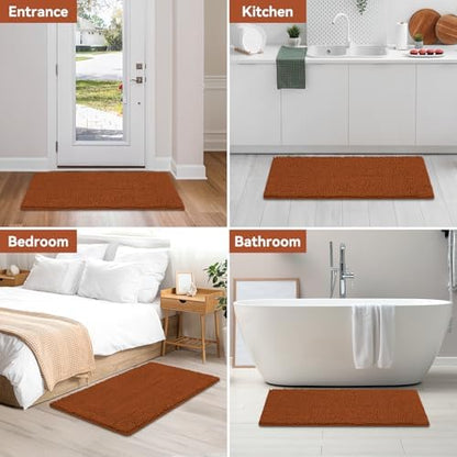 Bcoimo Bath Rug Mat,44x24 Extra Soft Burnt Orange Long Bathroom Runner Rug