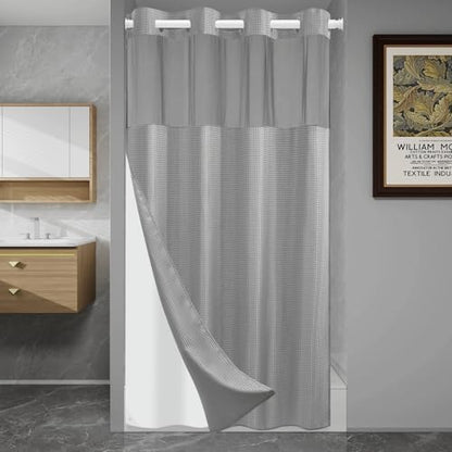 SORTTO No Hook Waffle Shower Curtain with Snap in Liner Set, 54x80, Grey