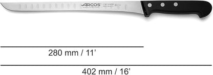 Arcos Carving Knife 11 Inch Stainless Steel. Ham Slicer Knife to Cut Ham and Meat. Ergonomic Polyoxymethylene Handle and 280mm Hollow Blade. Series Universal. Color Black