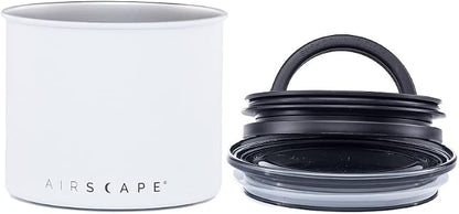 Planetary Design Airscape Stainless Steel Coffee Canister | Food Storage Container | US Patented Airtight Lid | Push Out Excess Air Preserve Food Freshness (Small, Matte White)