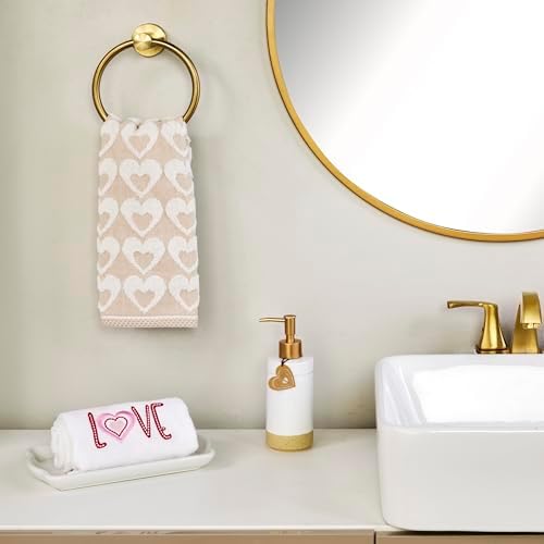 SKL Home Hearts Hand Towel Set-2pc, 100% Cotton Jacquard, Tan