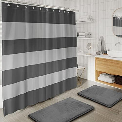 Clara Clark Bathroom Accessories Set - 28PC Bathroom Set with Adhesive Corner Shower Caddy Hanging, Bathroom Sets with Shower Curtain and Rugs, Grey Shower Curtain Set with Bathroom Trash Can