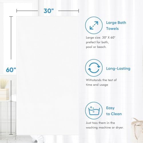 HOMEXCEL 4PK Bath Towel Set, 30x60 in, Absorbent Large Towels for Bathroom