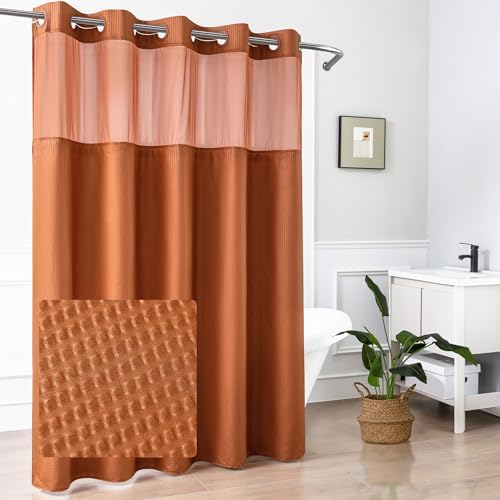 Mrs Awesome No Hook Shower Curtain with Snap-in Liner 71x74, Terracotta