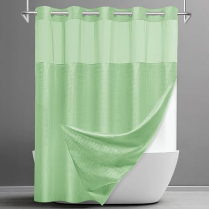 SORTTO No Hook Waffle Shower Curtain with Snap in Liner Set, 71x74, Green