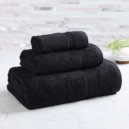 SUPERIOR Egyptian Cotton 3-Piece Towel Set, Basic Towels for Bathroom, Home Decor, Guest Bath, Shower, Apartment, Included 1 Face, 1 Hand, 1 Bath Towel, Washcloth, Quick Dry, Black